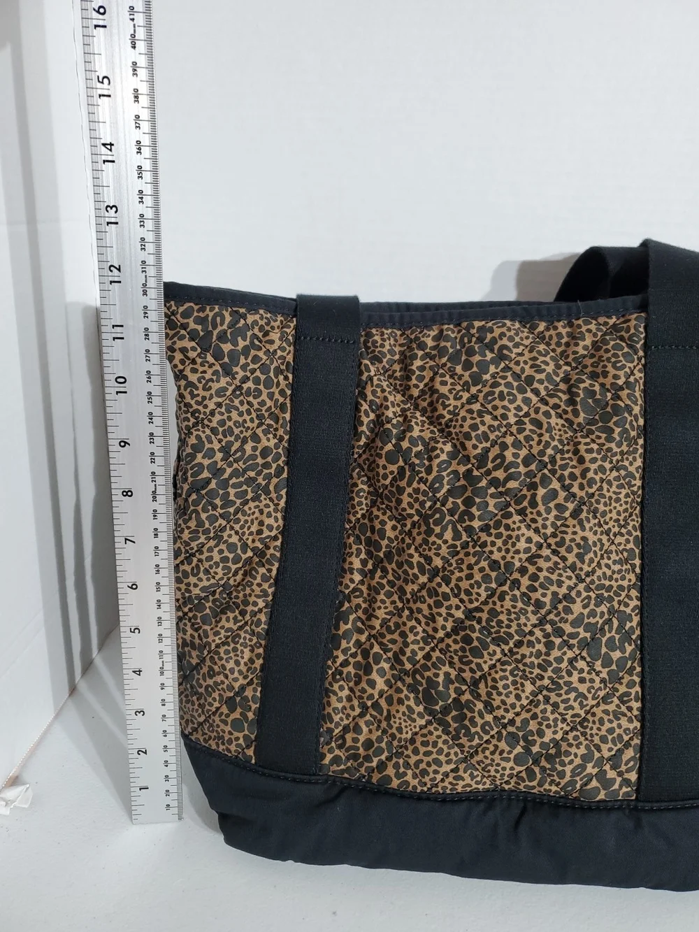 Lands End Leopard Print Canvas Tote Bag with Black Trim